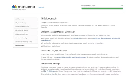 Matomo Installation: Glückwunsch