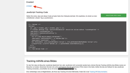 Matomo Installation: Javascript Tracking Code erweitern