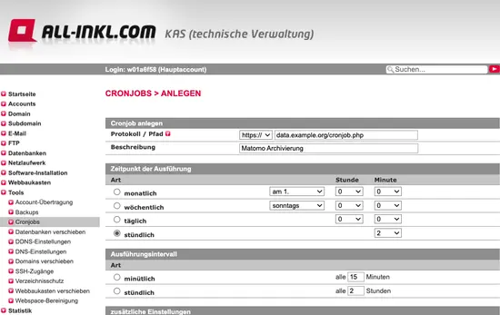 Web-Cronjob für Matomo im Verwaltungsbereich KAS von All-Inkl anlegen