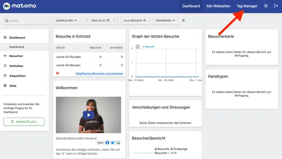 Matomo-Tag-Manager in der Hauptnavigation auswählen
