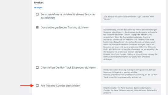 Matomo Installation: Einstellungen zum Javascript Tracking Code