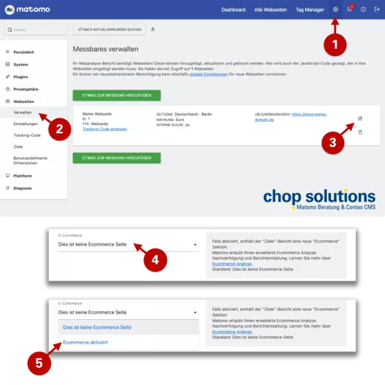 Schritte zur Aktivierung des E-Commerce-Trackings in Matomo